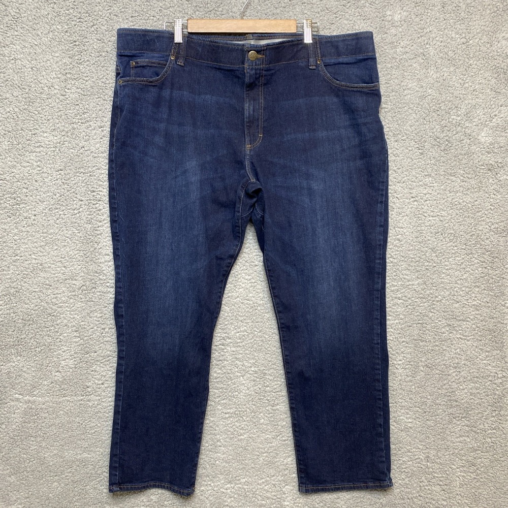 Lee Straight Taper Jeans Men 44x30 Blue Denim Med Wash Stretch Waist Band